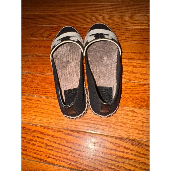 Tory Burch Veranda Espadrille Flats US 6.5 Black Beige Casual Slip-On Shoes NEW - Picture 3 of 8